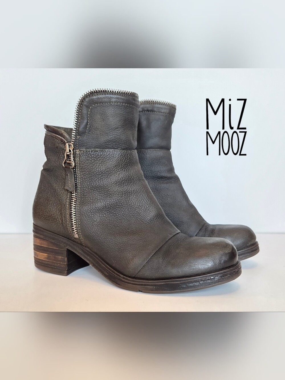Miz Mooz Swish Leather Olive Green Ankle Boots